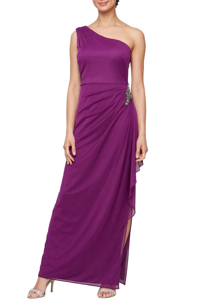 Alex Evenings Embellished One-Shoulder Gown in Dark Berry Cover