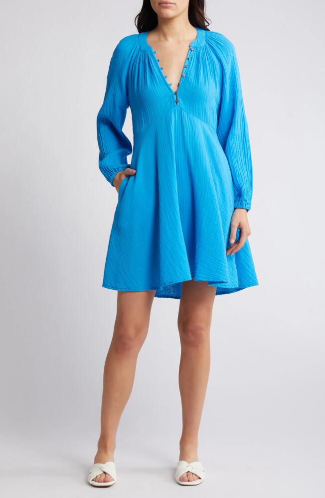 XÍRENA Lucinda Long Sleeve Cotton Gauze Minidress in Azure Glow Cover