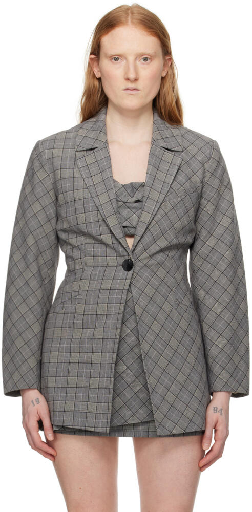 GANNI Gray Check Blazer Cover