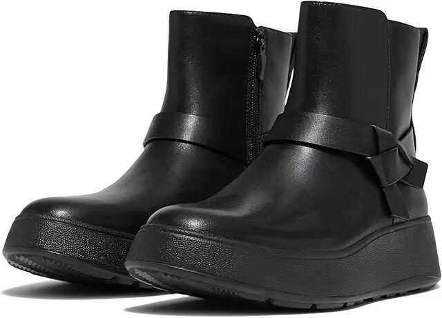 FitFlop F-Mode Folded-Knot Leather Flatform Short Boots (Black) Women's Boots Cover