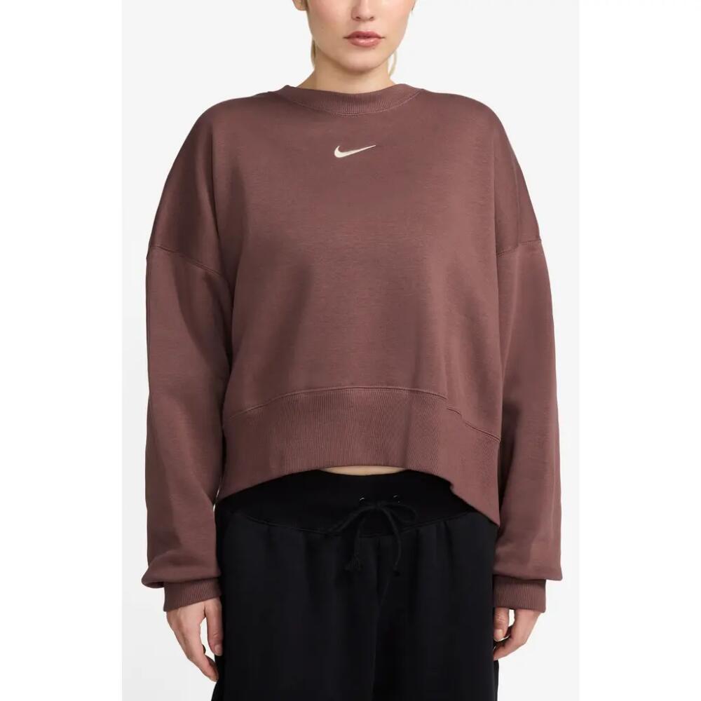 Nike Phoenix Fleece Crewneck Sweatshirt in Brown/Sail Cover