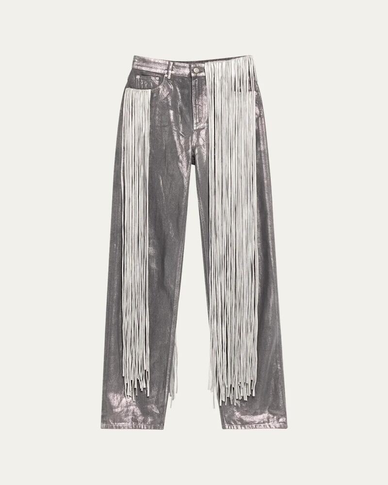 AREA Metallic Fringe Straight Leg Jeans Cover