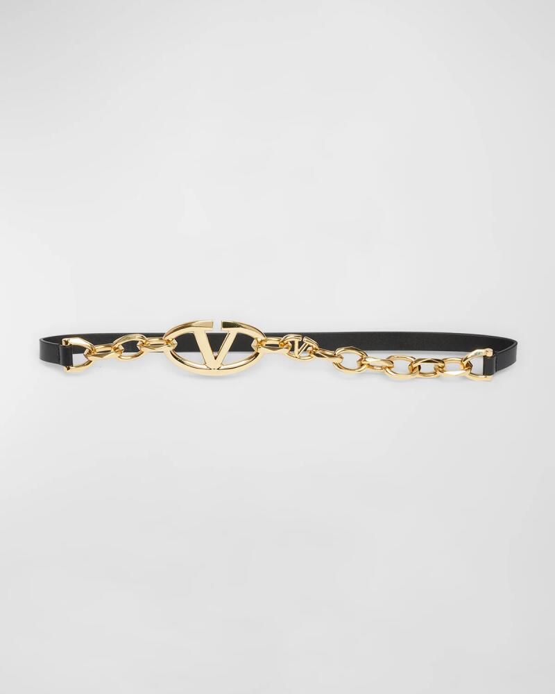 Valentino Braided V-Logo Leather Belt Cover