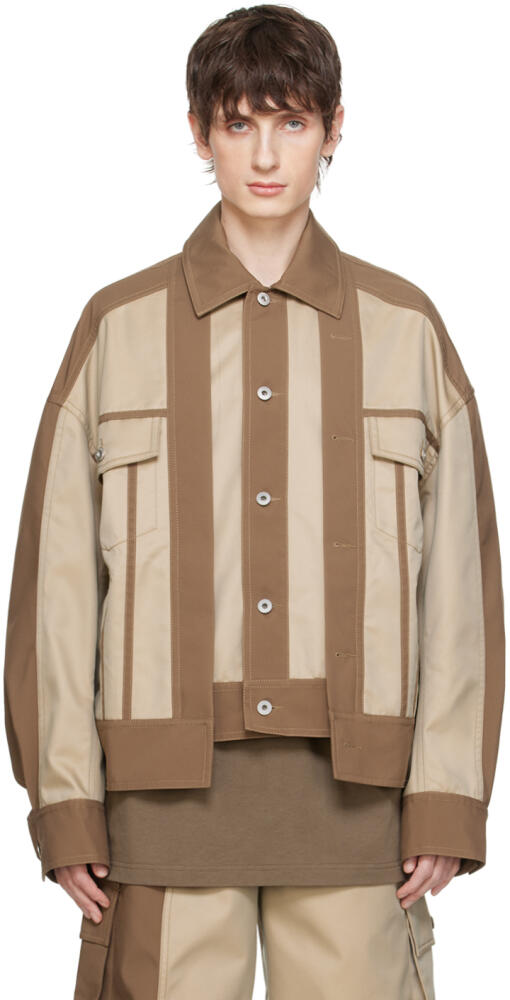 Feng Chen Wang Brown & Beige Paneled Jacket Cover