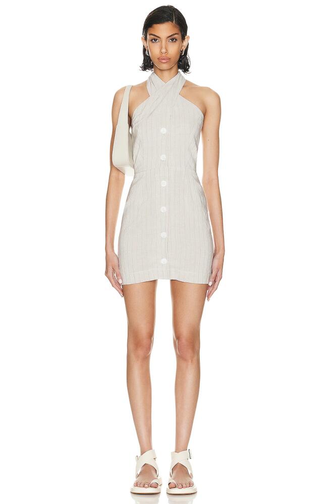 MATTHEW BRUCH Twist Button Up Mini Dress in Beige Cover