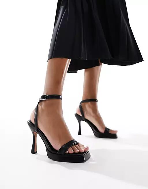 ASOS DESIGN Nightlife slim platform high heeled sandals in black Cover