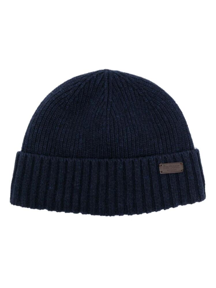 Barbour logo-patch ribbed-knit beanie - Blue Cover