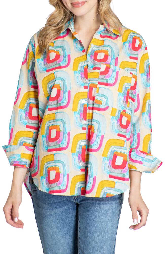 APNY Geo Print Cotton Button-Up Shirt in Yellow Multi Cover