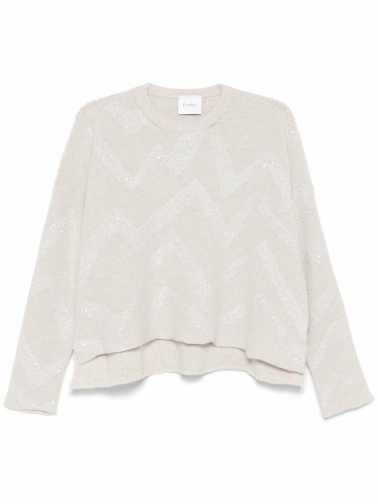 Nude sequin-embellished chevron-print sweater - Neutrals Cover