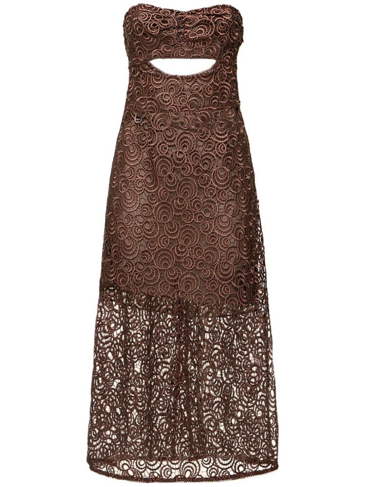 SAKS POTTS Zola Strapless Lace Midi Dress Cover