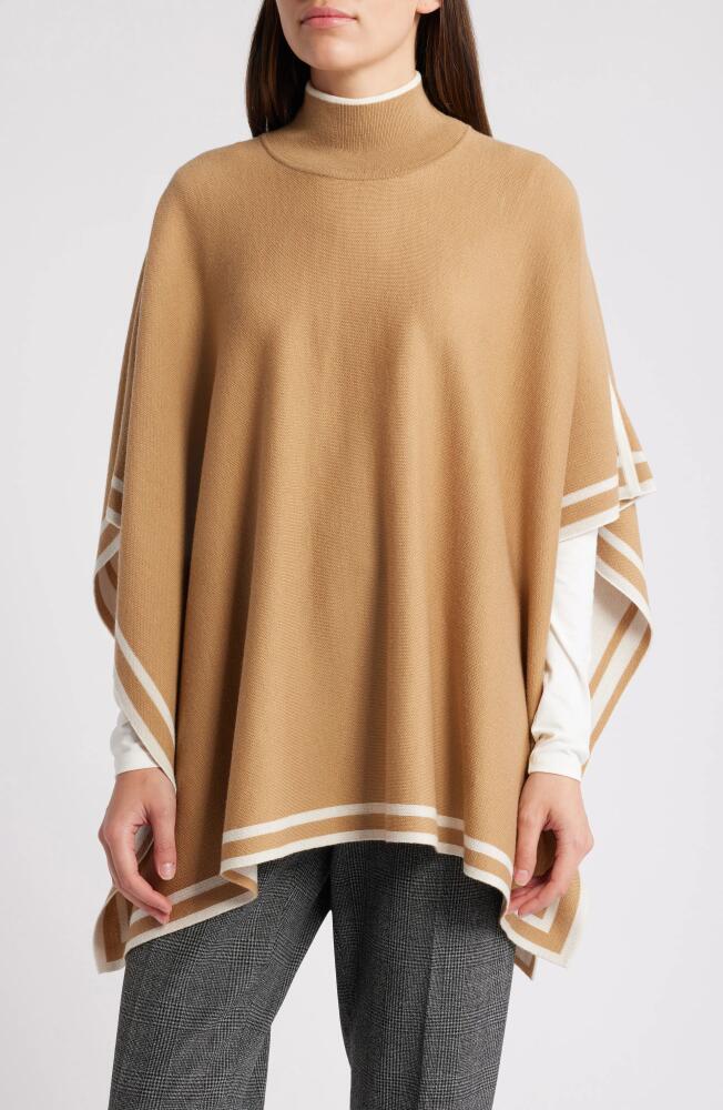 BOSS Lalena Mock Neck Virgin Wool Poncho in Iconic Camel Cover