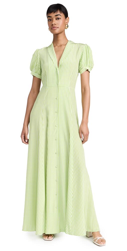 CAROLINE CONSTAS Bel Maxi Shirt Dress Pistachio Gingham Cover