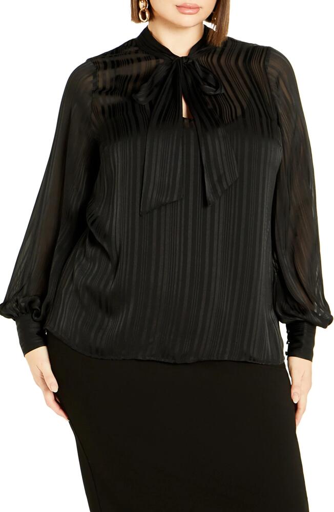 City Chic Angelica Stripe Tie Neck Shirt in Black Cover