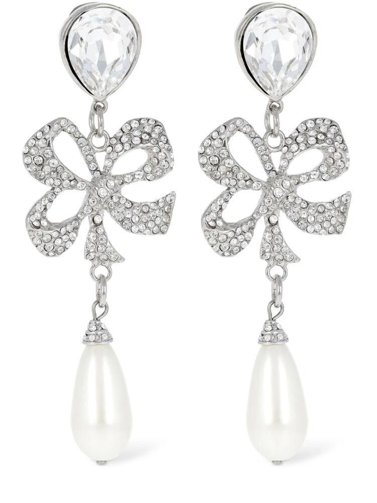 ALESSANDRA RICH Crystal Bow & Faux Pearl Earrings Cover