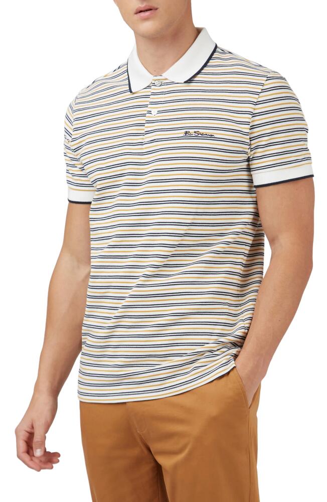 Ben Sherman Stripe Piqué Polo in Snow White Cover