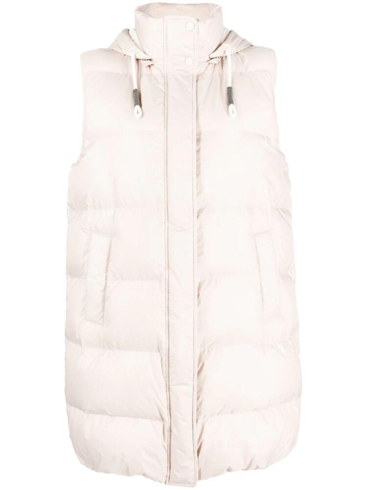 Brunello Cucinelli long quilted hooded gilet - Neutrals Cover