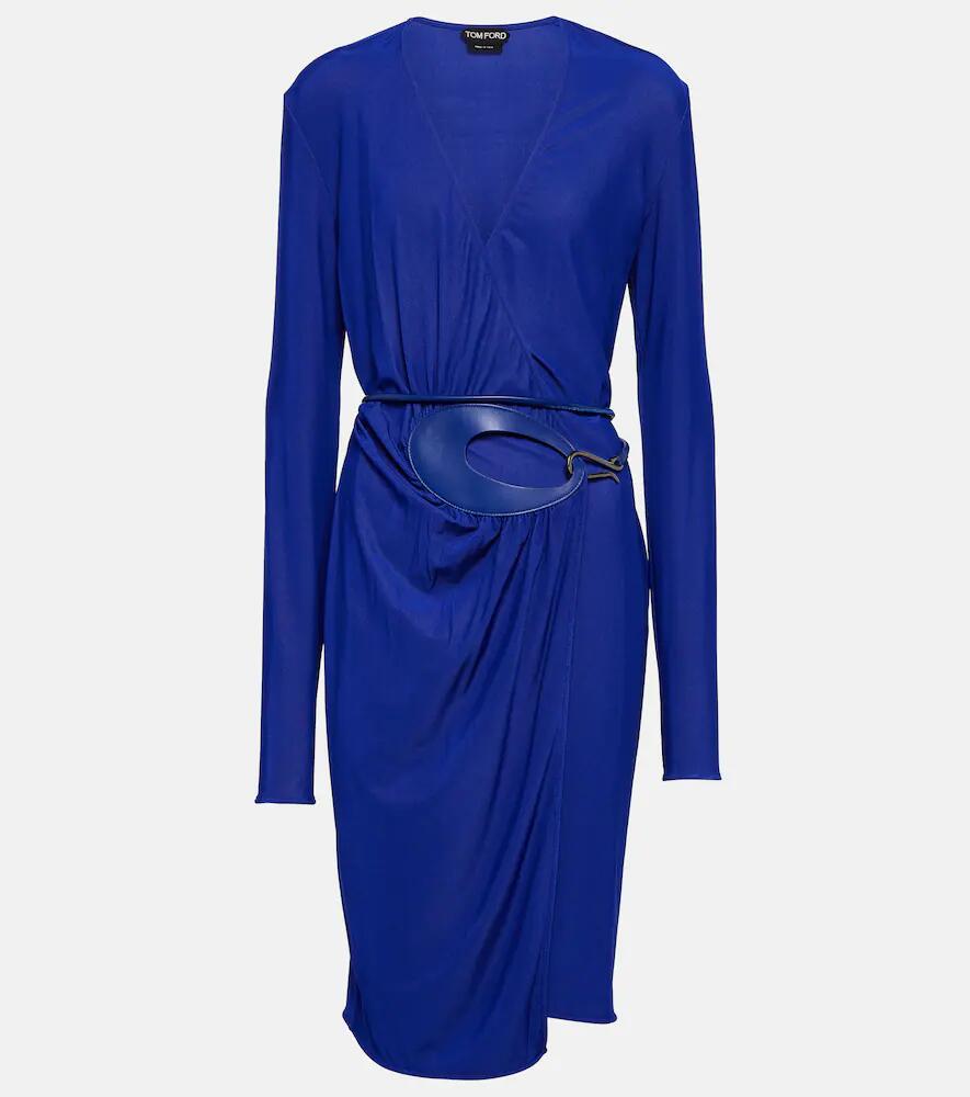 Tom Ford Leather-trimmed wrap dress Cover