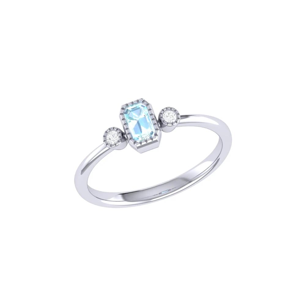 LuvMyJewelry Emerald Cut Aquamarine & Diamond Birthstone Ring in 14K Gold in White Gold Cover