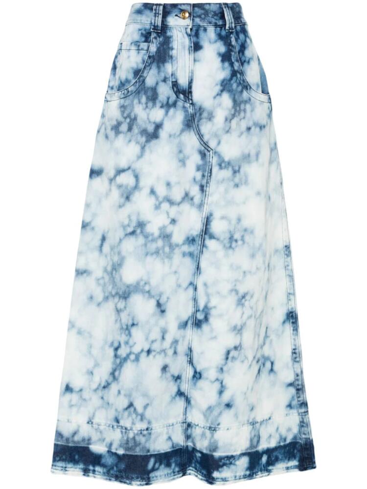 Palm Angels acid-wash midi denim skirt - Blue Cover