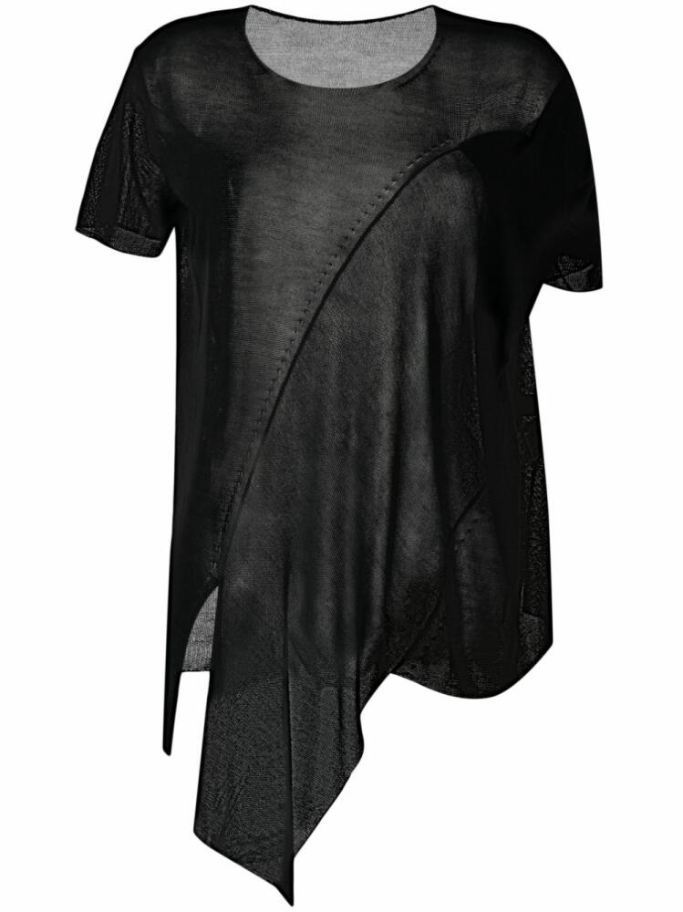 Yohji Yamamoto asymmetric semi-sheer T-shirt - Black Cover