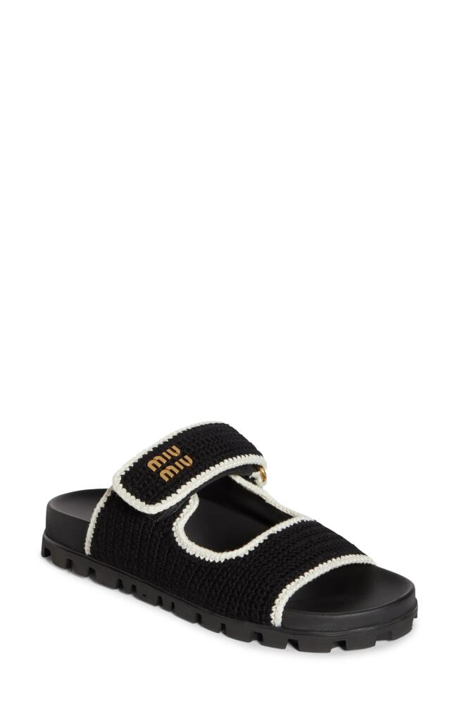 Miu Miu Crochet Double Band Slide Sandal in Black/Ivory Cover