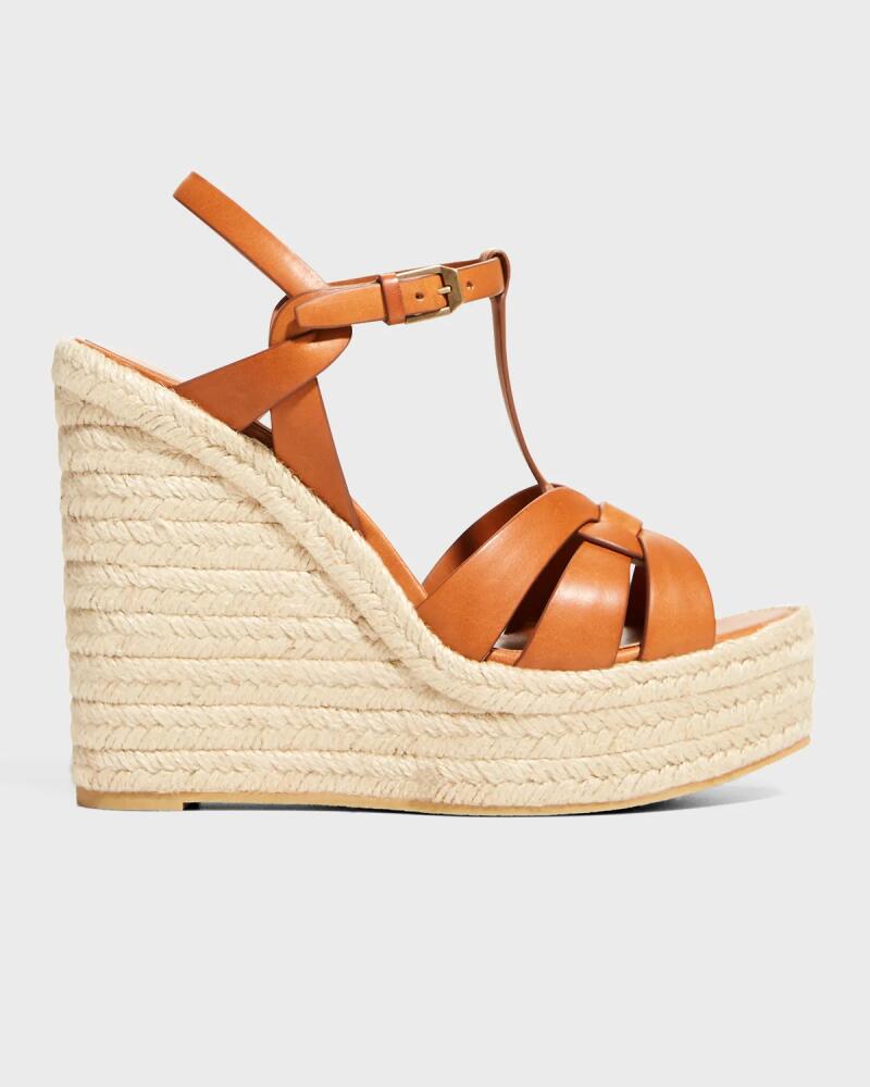 Saint Laurent Calfskin T-Strap Espadrille Platform Sandals Cover