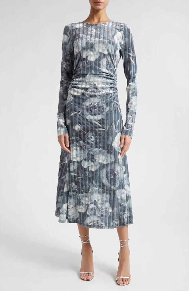 Stine Goya Blackley Floral Long Sleeve Rib Midi Dress in Metalized Peonies Cover