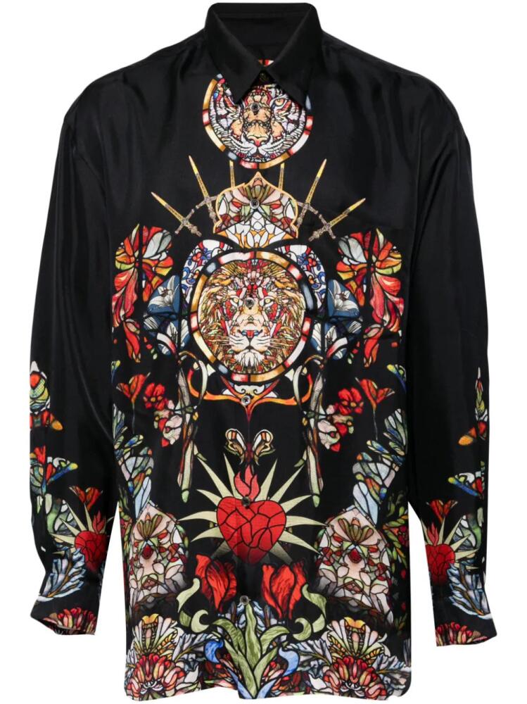 Camilla floral-print silk shirt - Black Cover