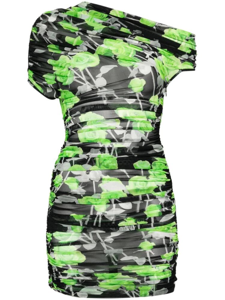 David Koma rose-print ruched mini dress - Green Cover