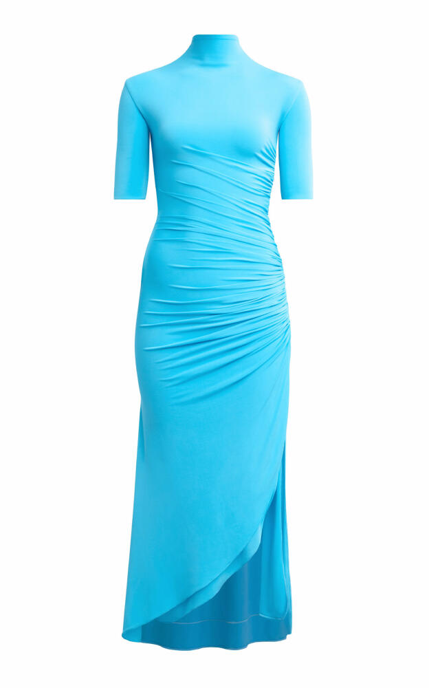 ALAA - Gathered Crepe-Jersey Maxi Dress - Turquoise Cover