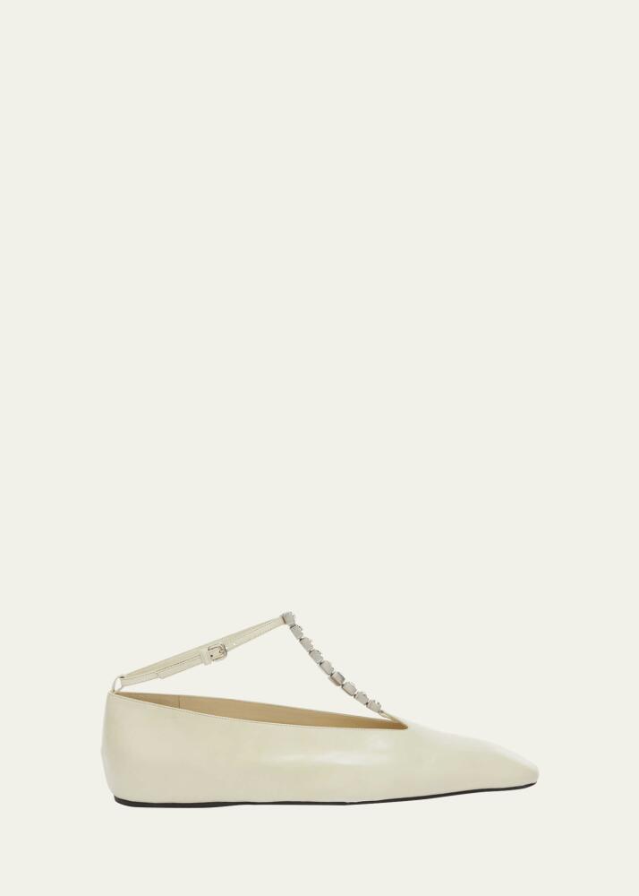 Jil Sander Leather Crystal T-Strap Ballerina Flats Cover