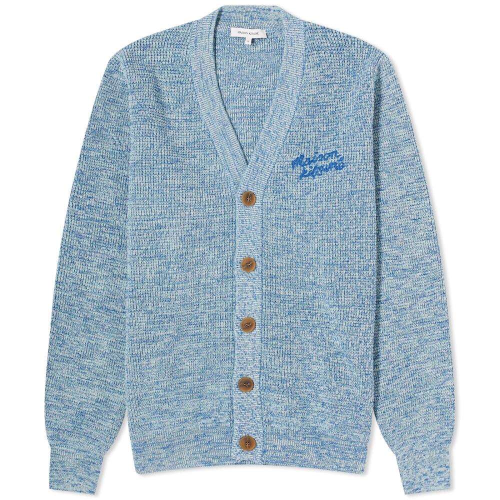 Maison Kitsuné Men's Handwriting Comfort Cardigan in Ink Blue Melange Cover