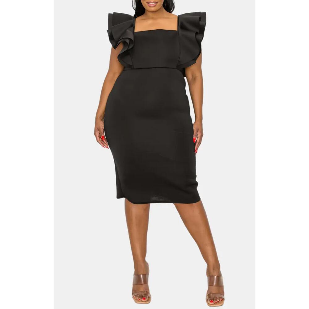 L I V D Charlie Flutter Sleeve Midi Dress in Black Cover