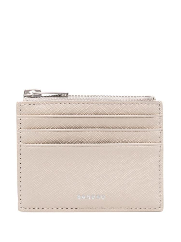 SANDRO embossed-logo leather card holder - Neutrals Cover