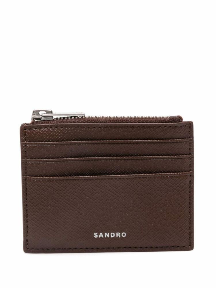 SANDRO logo-embossed leather card holder - Brown Cover