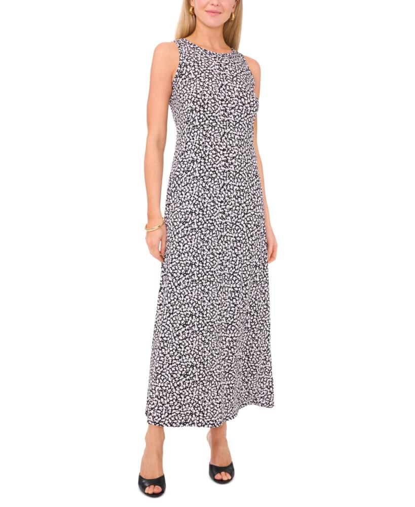 Vince Camuto Women's Floral Crewneck Back Keyhole Sleeveless Dress - Rich Black Cover