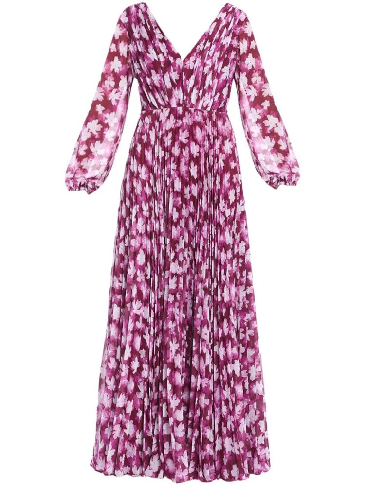 Monique Lhuillier floral-print pleated maxi dress - Pink Cover