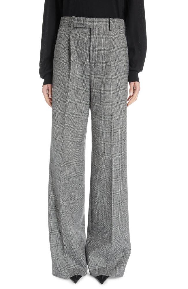 Saint Laurent Glen Plaid Wide Leg Wool Pants in Noir/Craie Cover