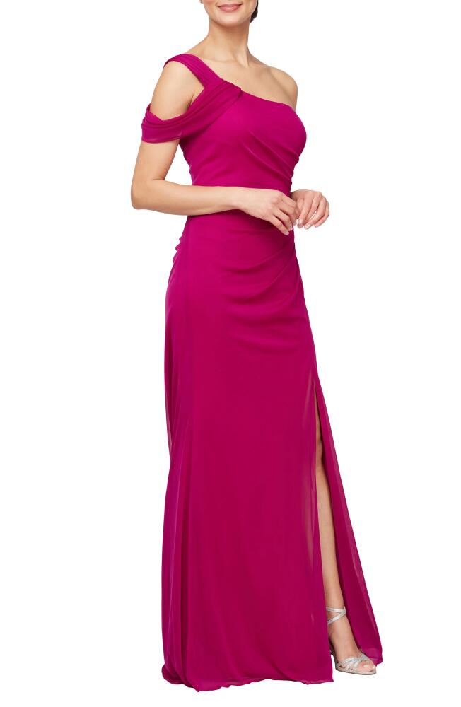 Alex Evenings One-Shoulder A-Line Gown in Magenta Cover