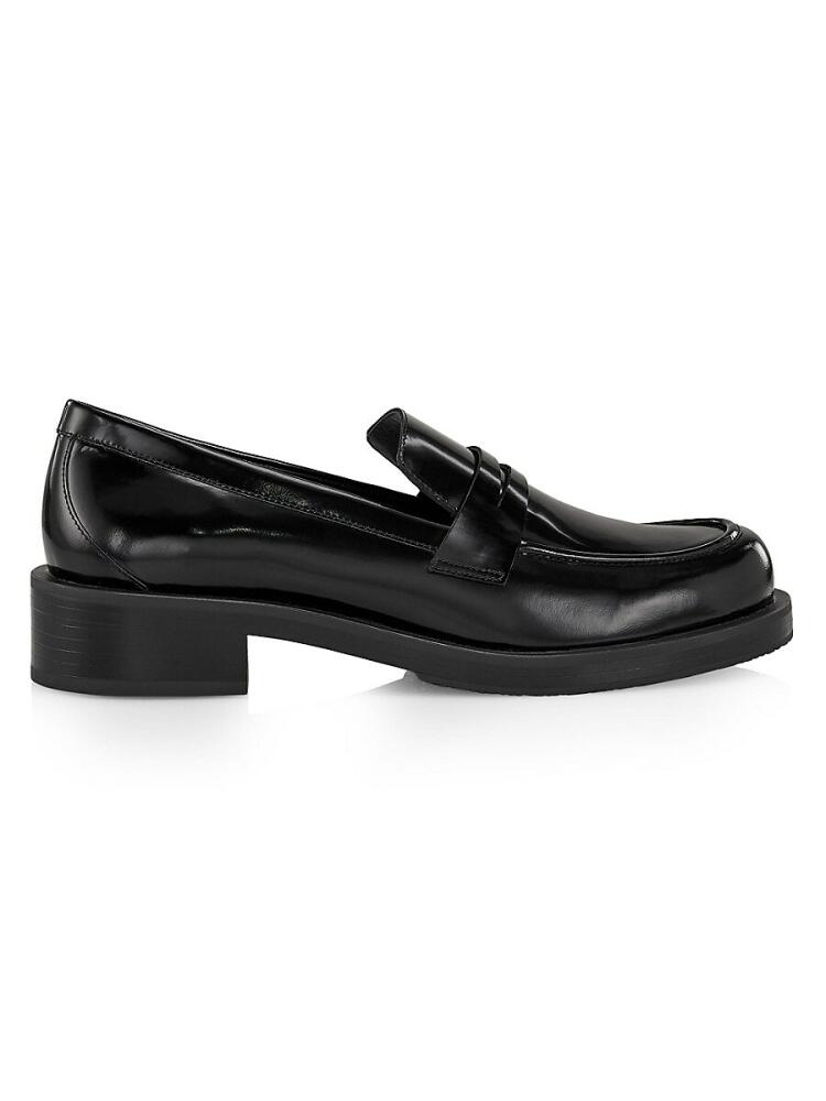 Stuart Weitzman Women's Palmer 40MM Brushed Leather Stacked Heel Loafers - Black Cover