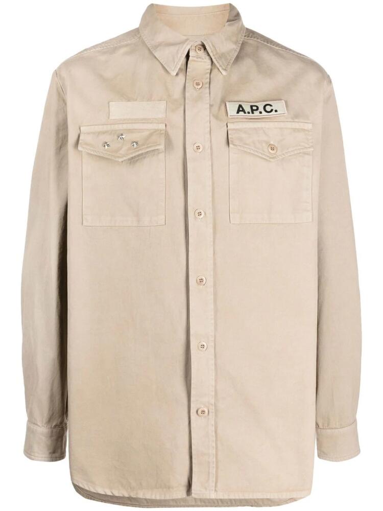 A.P.C. logo-patch shirt jacket - Neutrals Cover