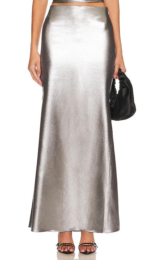 ROTATE Metallic Maxi Train Skirt in Metallic Silver Cover