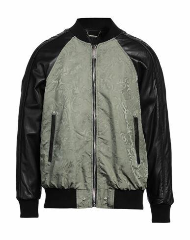 John Richmond Man Jacket Green Leather, Nylon Cover