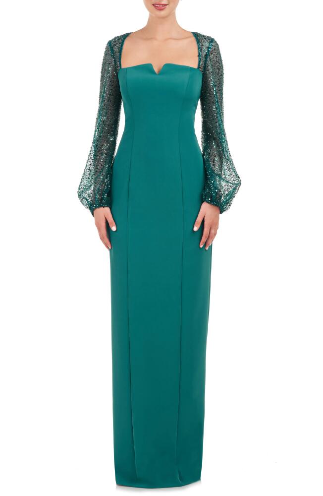 JS Collections Kim Sequin Long Sleeve Column Gown in Teal Cover