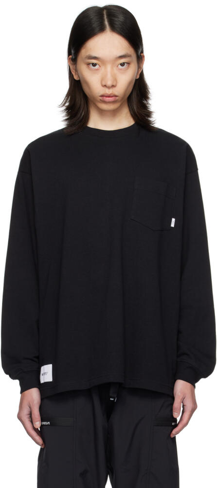 WTAPS Black Printed-Logo Long Sleeve T-Shirt Cover