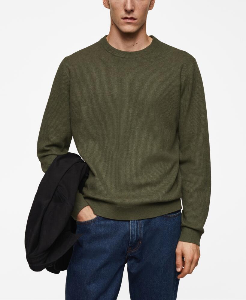 Mango Men's Structured Cotton Sweater - Khaki Cover