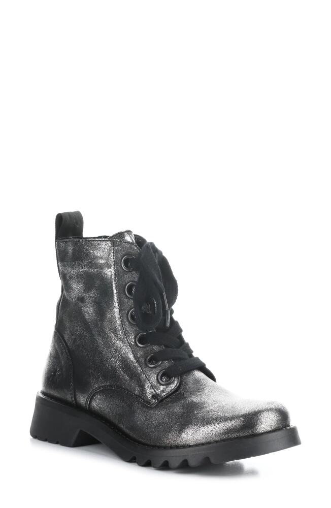 Fly London Ragi Combat Boot in 035 Silver Cover