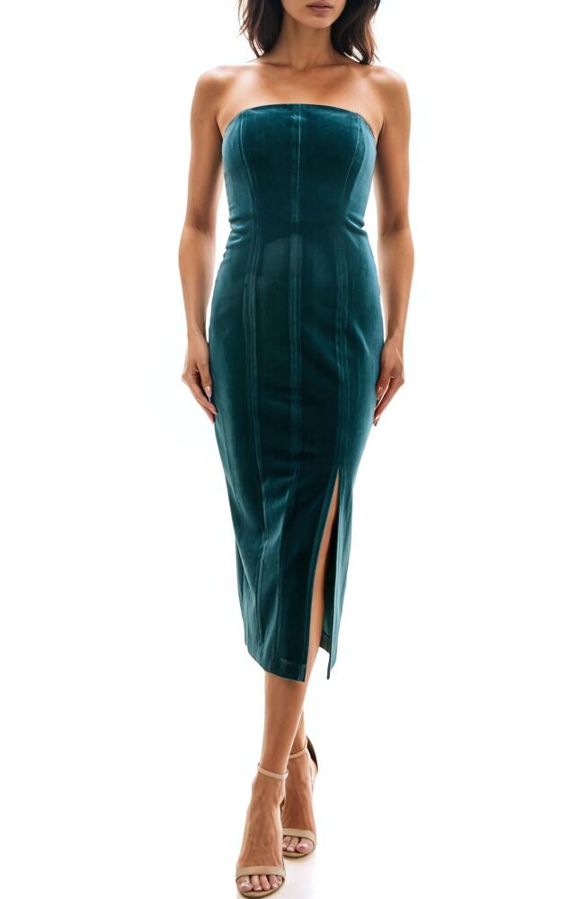 Socialite Strapless Velvet Midi Dress in Deep Teal Cover