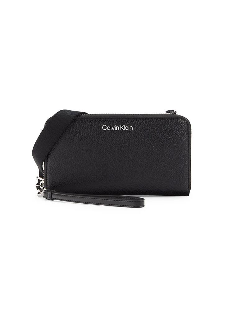 Calvin Klein Women's Marble Logo Crossbody Wallet - Black Silver Cover