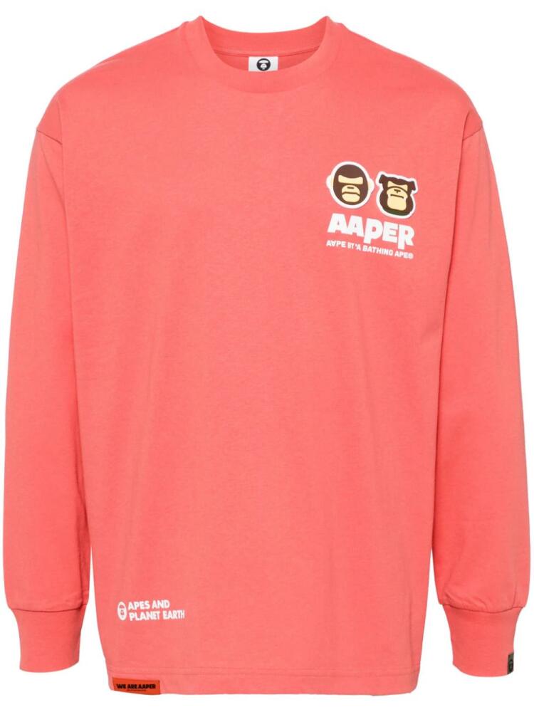 AAPE BY *A BATHING APE® logo-printed long-sleeved T-shirt - Pink Cover